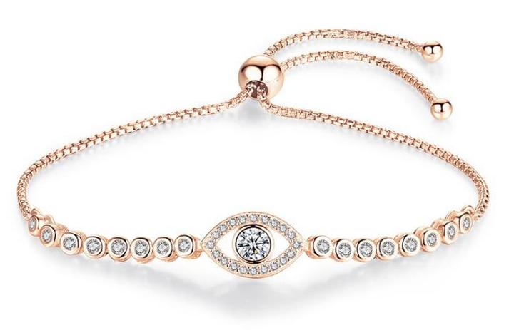 Bespoke sterling silver jewellery evil eye charm bangle adjusted beaded diamond bracelet